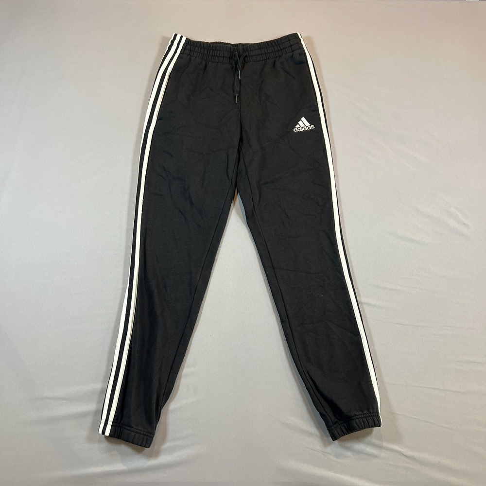 Adidas Sweat Jogger Pants Womens Small Black White 3 Stripes Drawstring Waist